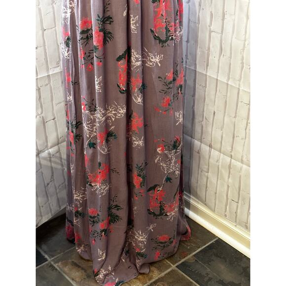 In Creme Floral Print Gemini Smocked Tie Shoulder Maxi Dress Sz L - Picture 4 of 9